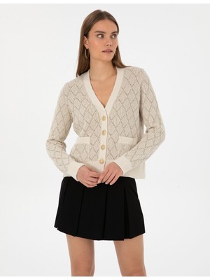 Pierre Cardin Kadın Ekru Regular Fit Triko Hırka 50310988-VR019