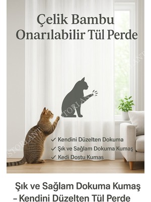 Çelik Bambu Onarılabilir Tül Perde – Şık ve Sağlam Dokuma Kumaş -Kendini Düzelten Tül Perde