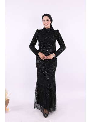 Taşlı Abiye 7143 Siyah
