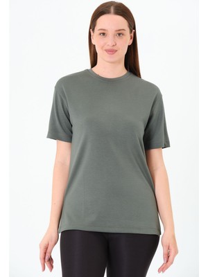 Kadın Kısa Kollu Modal Tunik Haki Basic Tişört MD1064