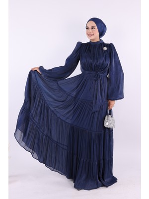 Broş Detaylı Valentino Abiye 7141 Lacivert