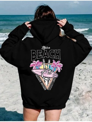 Beach Baskılı 2 Iplik Yünlü Sweatshirt