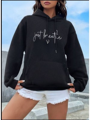 Just Baskılı Kapüşonlu Sweatshirt