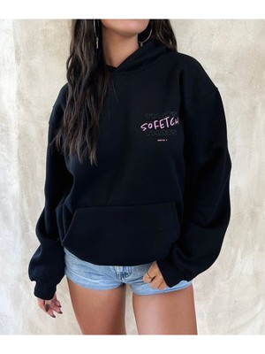 Soffet Thats Baskılı Oversize Kapüşonlu Cepli Sweatshirt