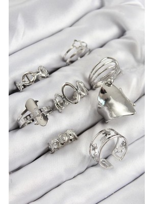 Clariss Pirinç Sarmal ve Yıldız Model Gümüş Renk Kadın Yüzük Kombin Set