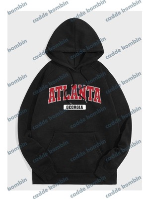 Unisex Siyah Atalanta Baskılı Oversize Kapşonlu