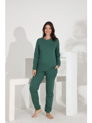 Etoile %100 Pamuk Uzun Kol Düz Renk Manşetli Cepli Kadın Pijama Takımı 98512