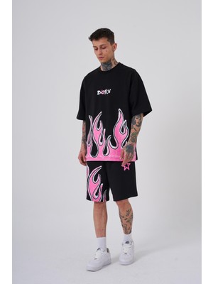 Erkek Fıre Effect Baskılı Siyah Şort