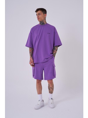 Oversıze Kargo Cepli Basic Şort New Purple