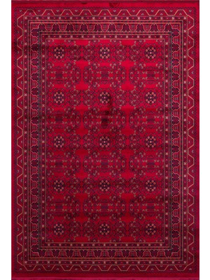 Herat HER04 Red Nostaljik Afgan Desenlerini Viskon Yumuşaklığı ile Buluşturan Ince Makine Halısı