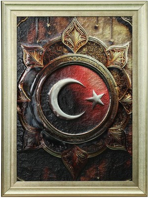 E38 El Işçiliği Ay Yıldız  Aliminyum Kabartma Tablo 62X82 cm - 6360