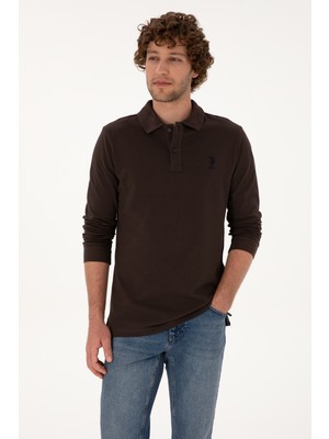 U.S. Polo Assn. Erkek Regular Fit Polo Yaka Koyu Kahverengi Basic Sweatshirt 50307757-VR084