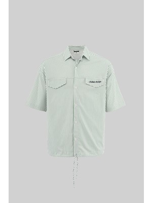 Erkek Gathered Hem Yeşil Çizgilid Gömlek