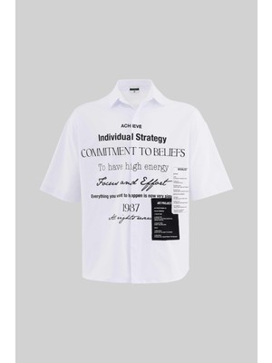 Erkek Printed And Patched Beyaz Gömlek