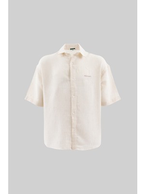 Erkek Basic Contrast Striped Cotton Beige Gömlek