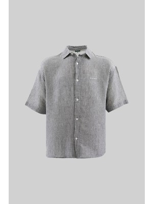 Erkek Basic Striped Cotton Siyah Gömlek