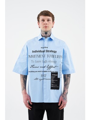 Erkek Printed And Patched Baby Mavi Gömlek