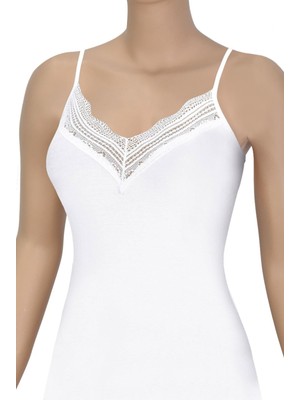 Öts Kadın Atlet Dantelli V Yaka (%96 Pamuk - %4 Elastan)