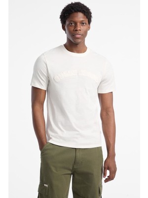 Erkek Gj Slim Fit Kabartma Logolu T-Shirt - Kırık Beyaz