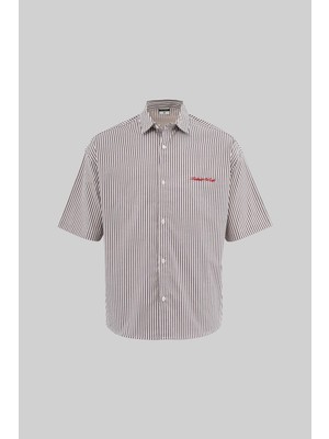 Erkek Stripe Oversize Siyah Striped Gömlek