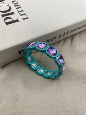 Turkuaz Renk Mor Yansımalı Kristal Taşlı Lastikli Bileklik Baget Model Unisex Kullanıcı İçin