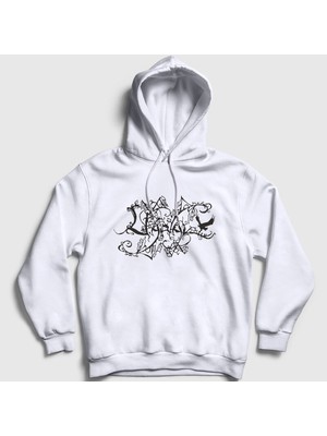 Presmono Unisex Beyaz Logo Metal Uaral Kapüşonlu Sweatshirt