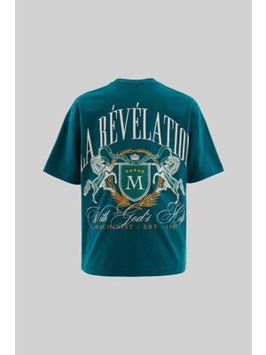 Erkek La Revelation Printed Oversize Oil Green Tişört