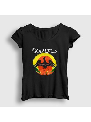 Presmono Kadın Siyah Primitive Metal Soulfly T-Shirt