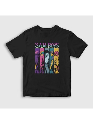 Presmono Unisex Çocuk Siyah Poster Saja Boys K Pop Demon Hunters T-Shirt