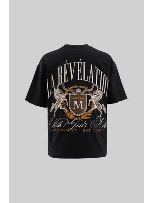 Erkek La Revelation Printed Oversize Siyah Tişört