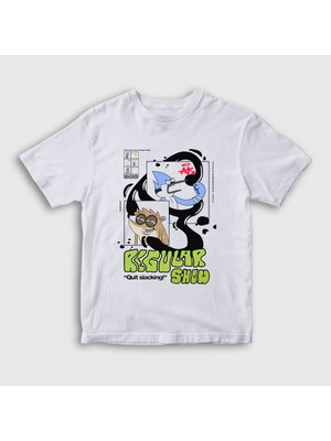 Presmono Unisex Çocuk Beyaz Quit Slacking Regular Show T-Shirt