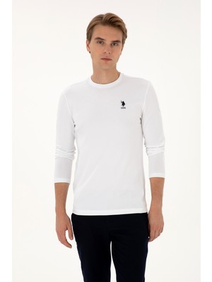 U.S. Polo Assn. Erkek Slim Fit Bisiklet Yaka Beyaz Basic Sweatshirt 50307762-VR013