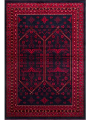 Herat HER01 Navy Nostaljik Afgan Desenlerini Viskon Yumuşaklığı ile Buluşturan Ince Makine Halısı