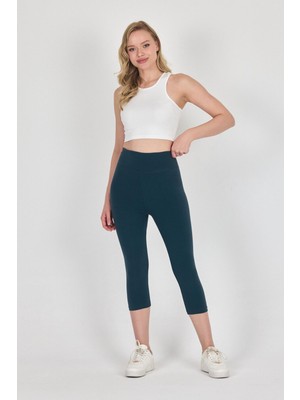 Kadın Orman Yeşili Yüksek Bel Toparlayıcı Kapri Tayt MTLCB115
