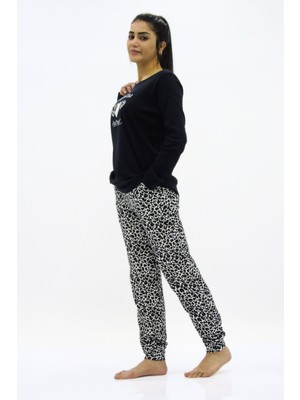 Leopar Kombinli Nakış Detaylı Pijama Takımı