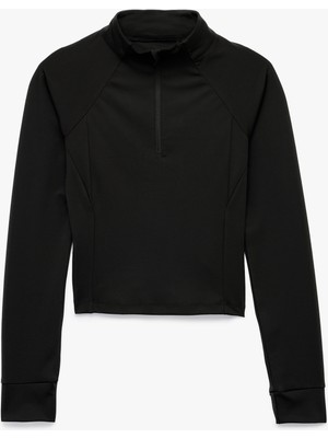 Uzun Kollu Dik Yaka Yarım Fermuarlı Spor Sweatshirt
