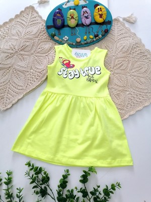 Stay True Pamuklu Askılı Elbise Neon Sarı - 3-4 Yaş