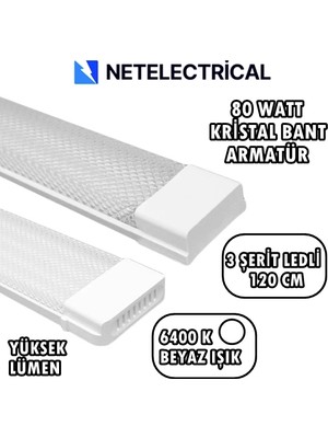 80 Watt 120 cm Kristal Yatay LED Bant Armatür - Trafolu Beyaz Işık