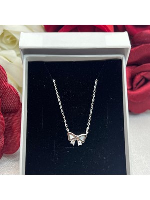 Zirkon Taşlı Fiyonk Kadın Kolyesi 925 Ayar Gümüş Zincirli Rodyumlu