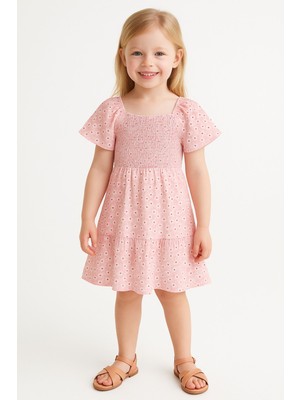 Kız Çocuk Pembe Çiçek Desenli Elbise, Kız Çocuk Elbise