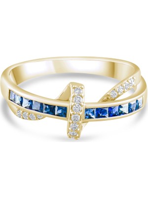 Lial Diamond 0.34 Karat Pırlanta Safir Yüzük, Gerçek Pırlanta, Sertifikalı Mücevher