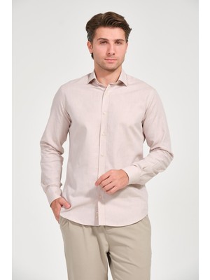 Rich Erkek Açık Kahve Comfort Fit Uzun Kollu Gömlek