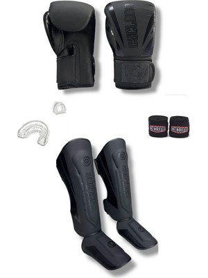 Profesyonel 12OZ Deri Boks Eldiveni ve Mat Deri Kaval Koruyucu Yanında Bandaj ve Dişlik Hediye