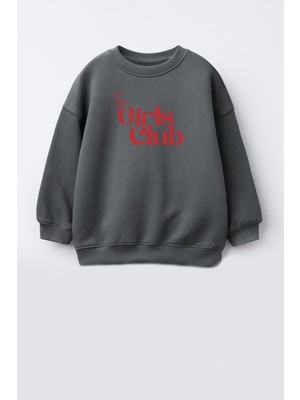 Kız Çocuk Baskılı 3 Iplik Kumaş Pamuklu Sweatshirt