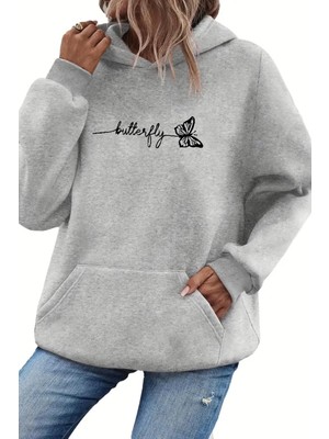 Butterfly Ön Yazı Baskılı Içi Pamuklu Unisex Sweatshirt