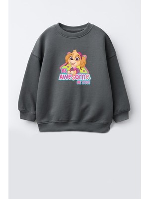 Kız Çocuk Paw Patrol Baskılı 3 Iplik Kumaş Pamuklu Sweatshirt