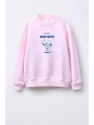 Unisex Baskılı 3 Iplik Kumaş Bisiklet Yaka Sweatshirt
