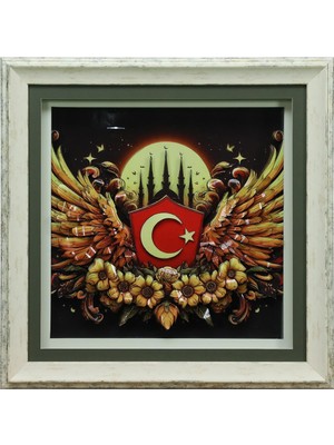 E38 El Işçiliği Ay Yıldız  Kağıt Rölyef Tablo 66X66 cm - 6335