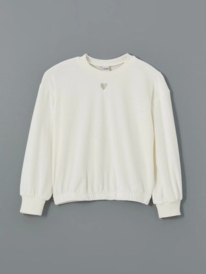 Lcw Kids Ekru Bisiklet Yaka Kadife Kız Çocuk Sweatshirt