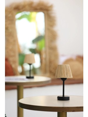 Rafya Saçaksız Şarjlı Masa Lambası - Alt Uzun Siyah